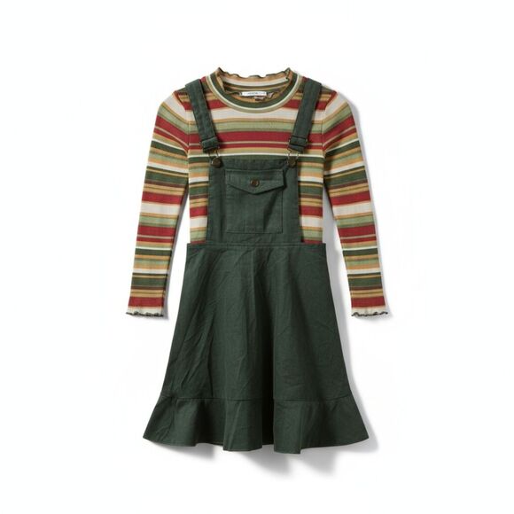 NWT Bonnie Jean Girls 2-Piece Outfit Size 7 – Green Overall Dress Set - Picture 2 of 9